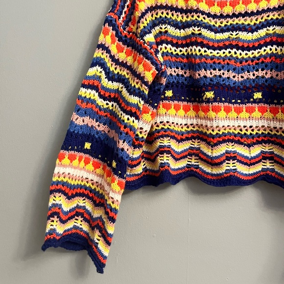 Crochet Knit Bell Sleeve Cropped Sweater - Picture 3 of 5